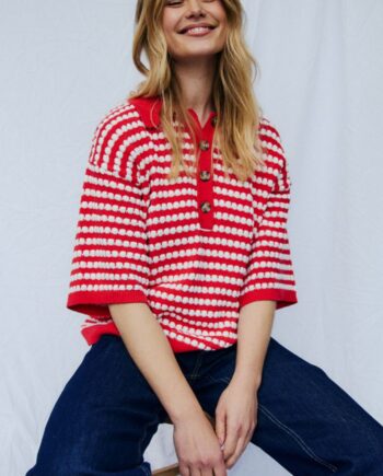 Freequent Pullover Safir True Red    Star Off-white