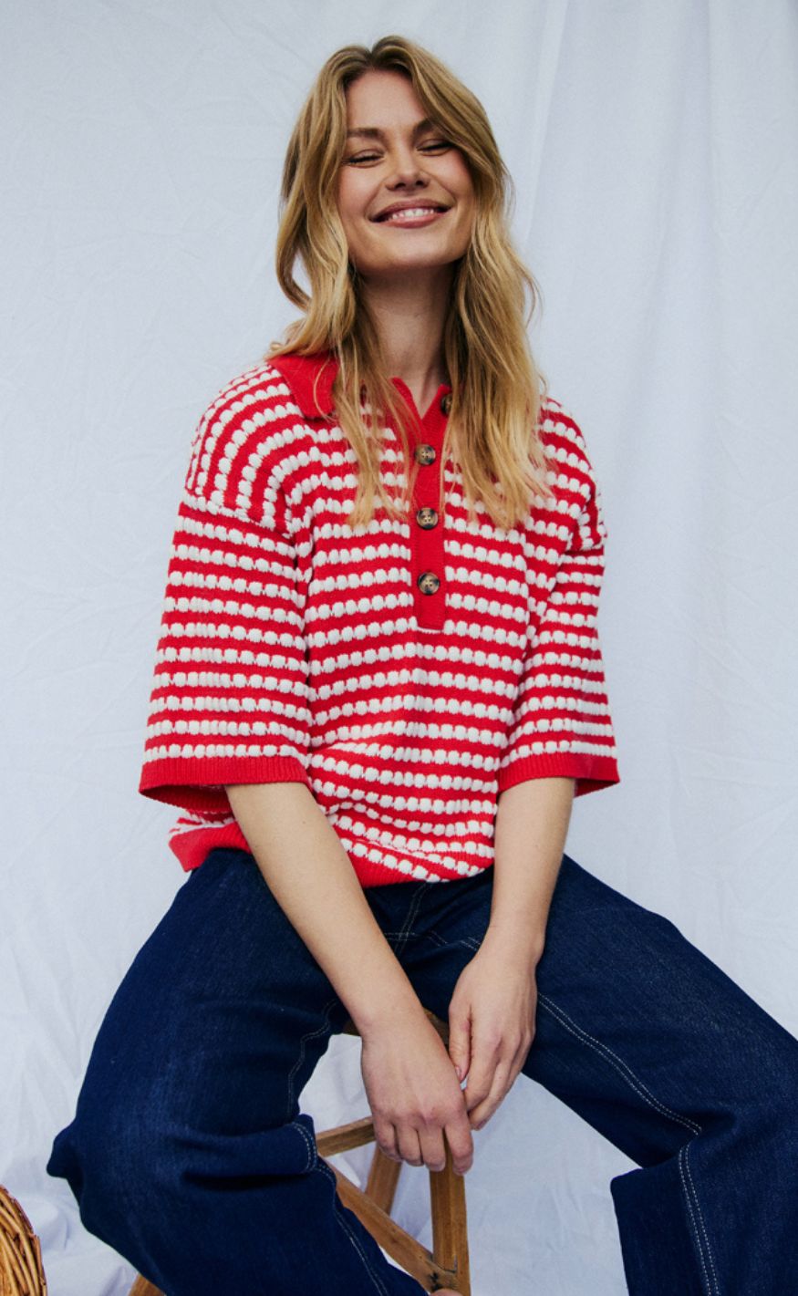 Freequent Pullover Safir True Red Star Off-white