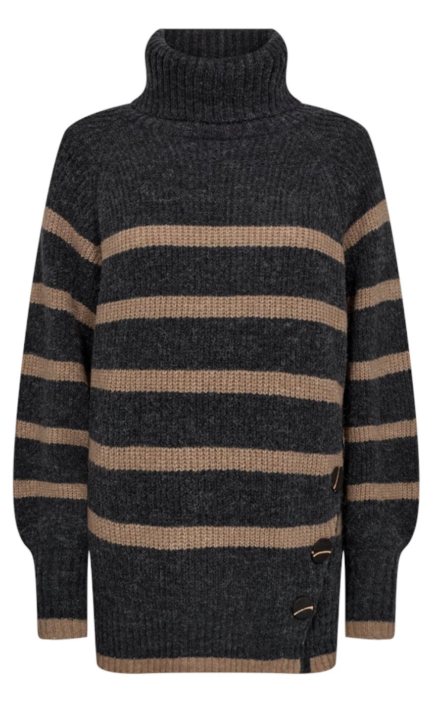 Freequent Striktrøje Sila Dark Grey    Desert Taupe