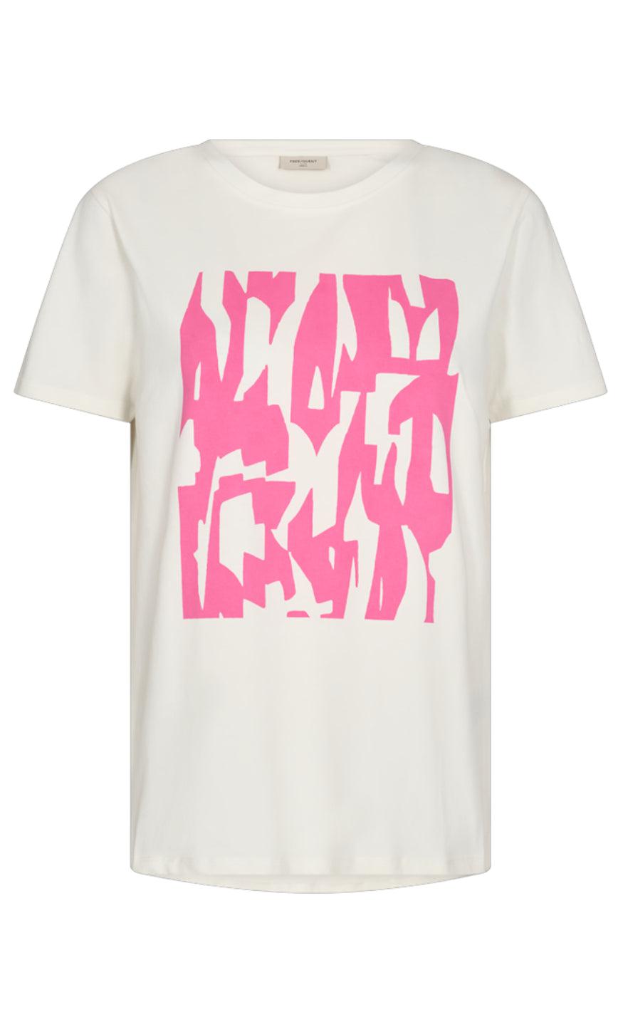 Freequent -shirt Fenjal Off White Carmine Rose