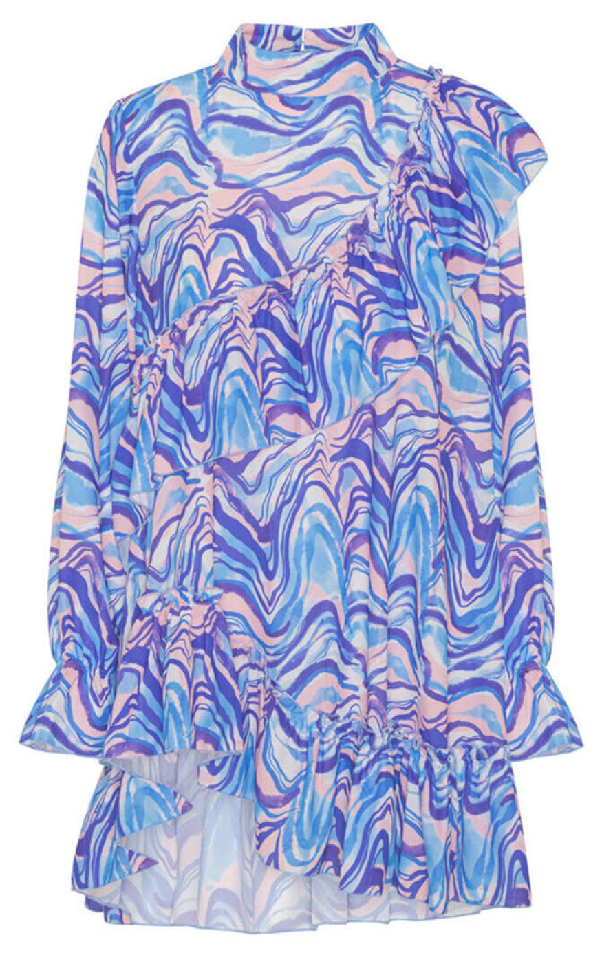 Hunkøn Bluse Mabel Ruffle Blue Swirl Art Print