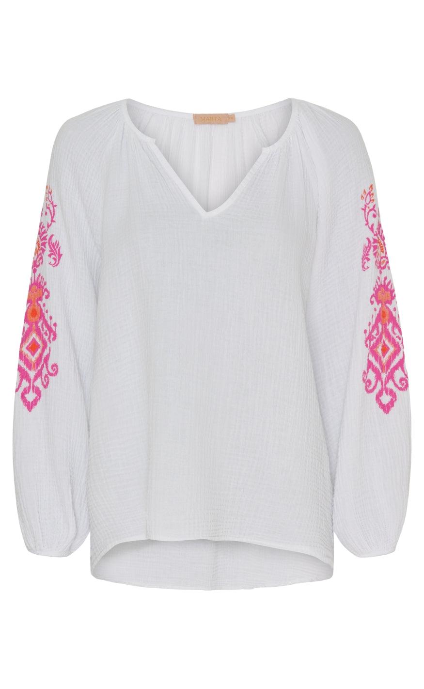 Marta Du Chateau Bluse Irma White Fuxia Print