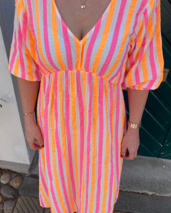 Marta Du Chateau Kjole Andrea Stripe Fuxia Orange