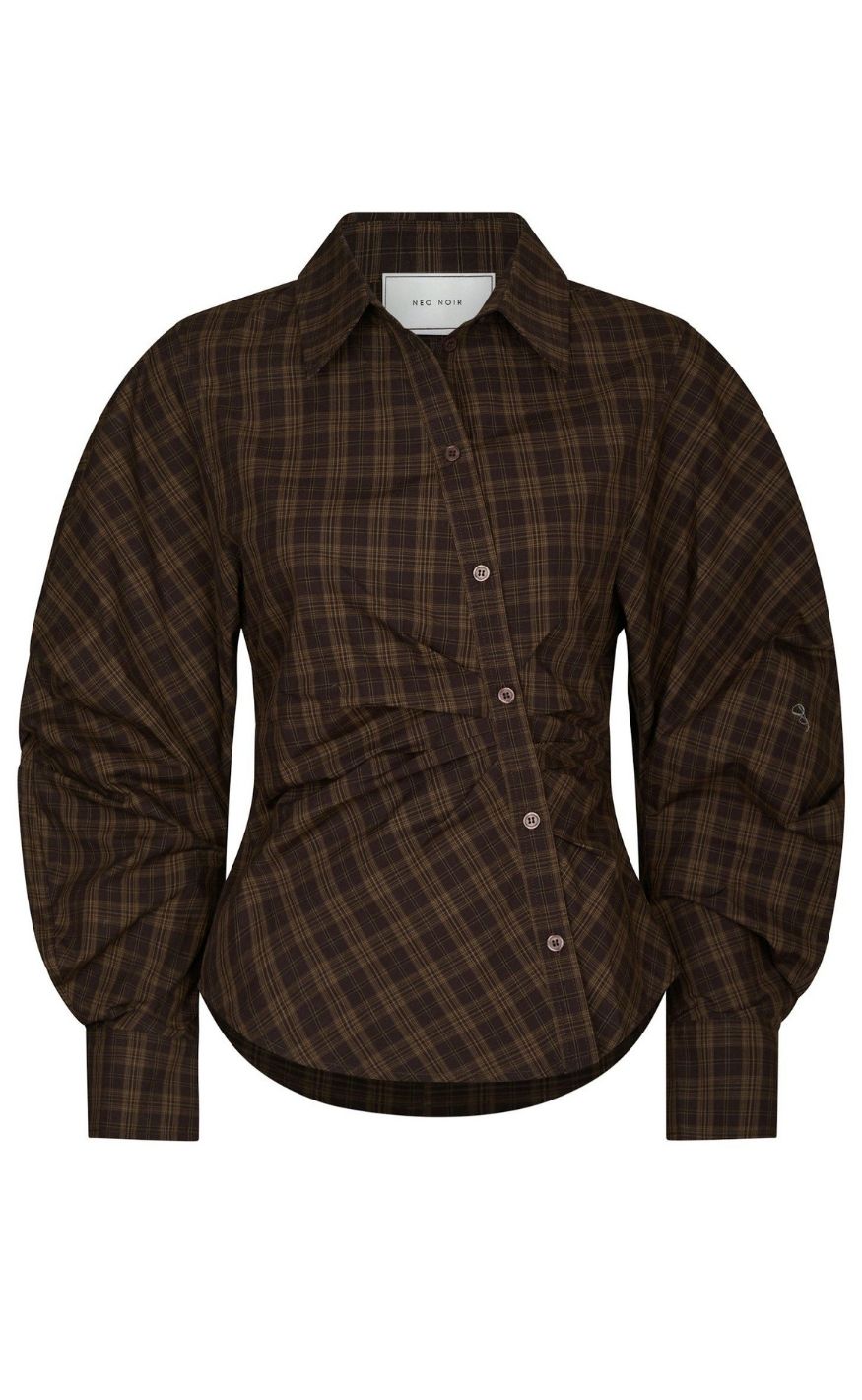 Neo Noir Bluse Neoella Check Dark Brown