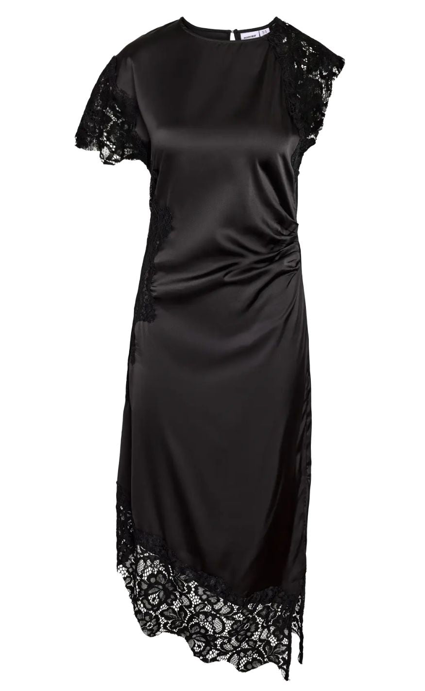Noisy May Kjole Wren Satin Lace Long Black