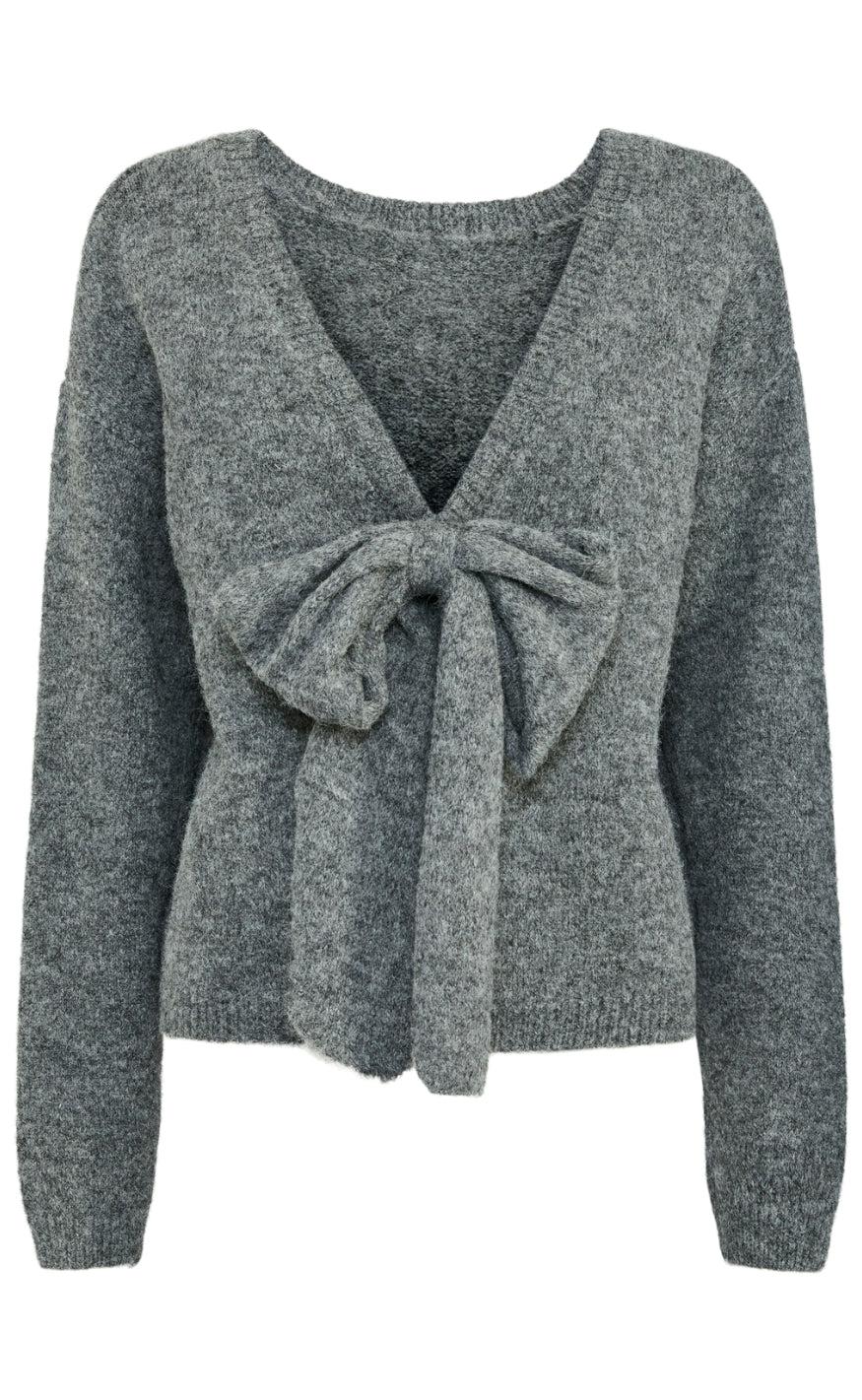 Pieces Strik Allison Bow Medium Grey Melange Bow