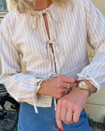 Say Ina Copenhagen Bluse Cornelia Camel   White Stripe  Vendbar