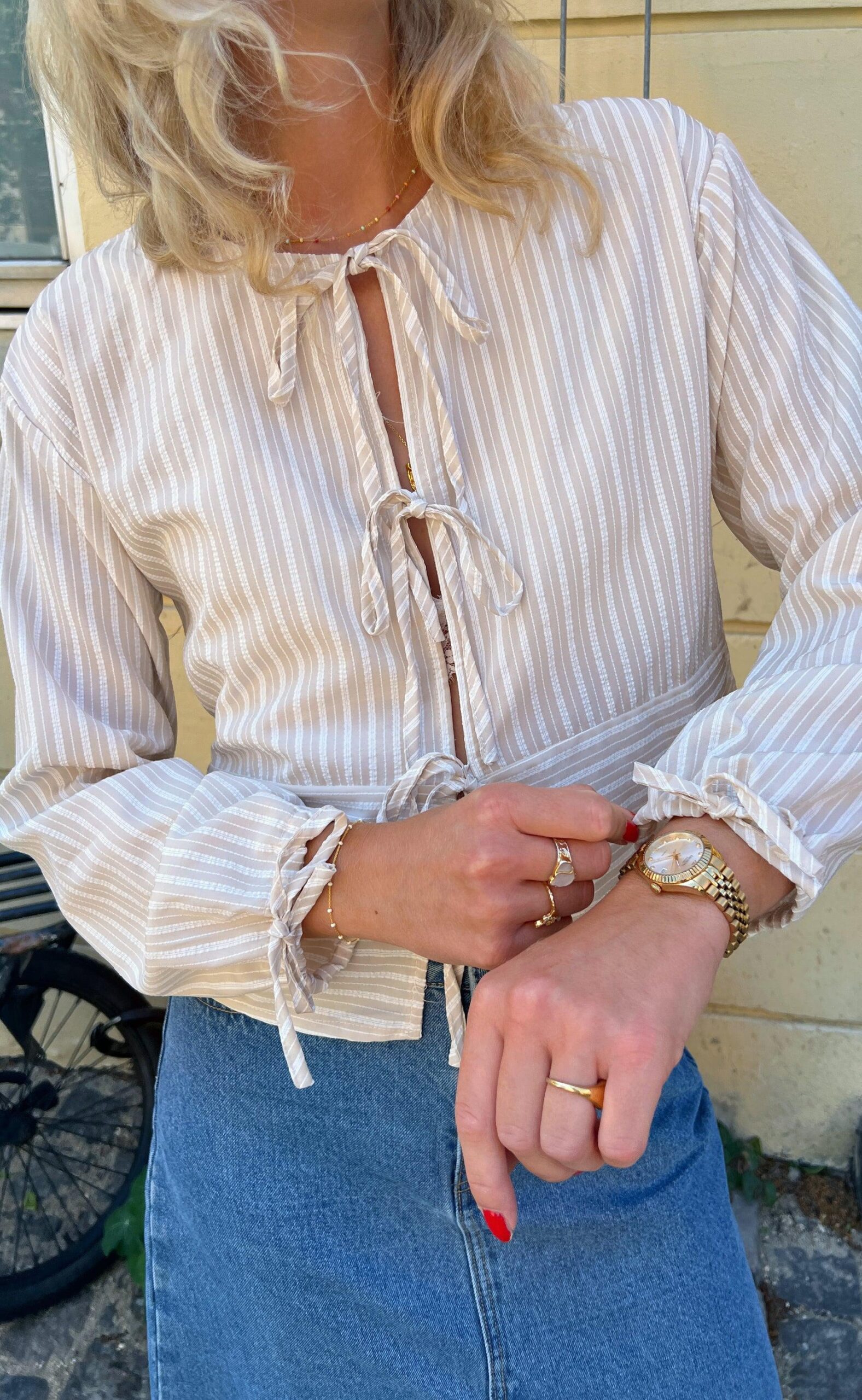 Say Ina Copenhagen Bluse Cornelia Camel White Stripe Vendbar