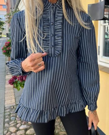 Say Ina Copenhagen Bluse Pia Denim Blue Pinstripe