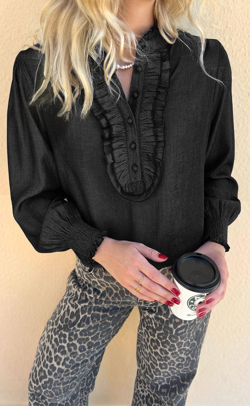 Say Ina Copenhagen Bluse Skjorte Cami Black Denim Look
