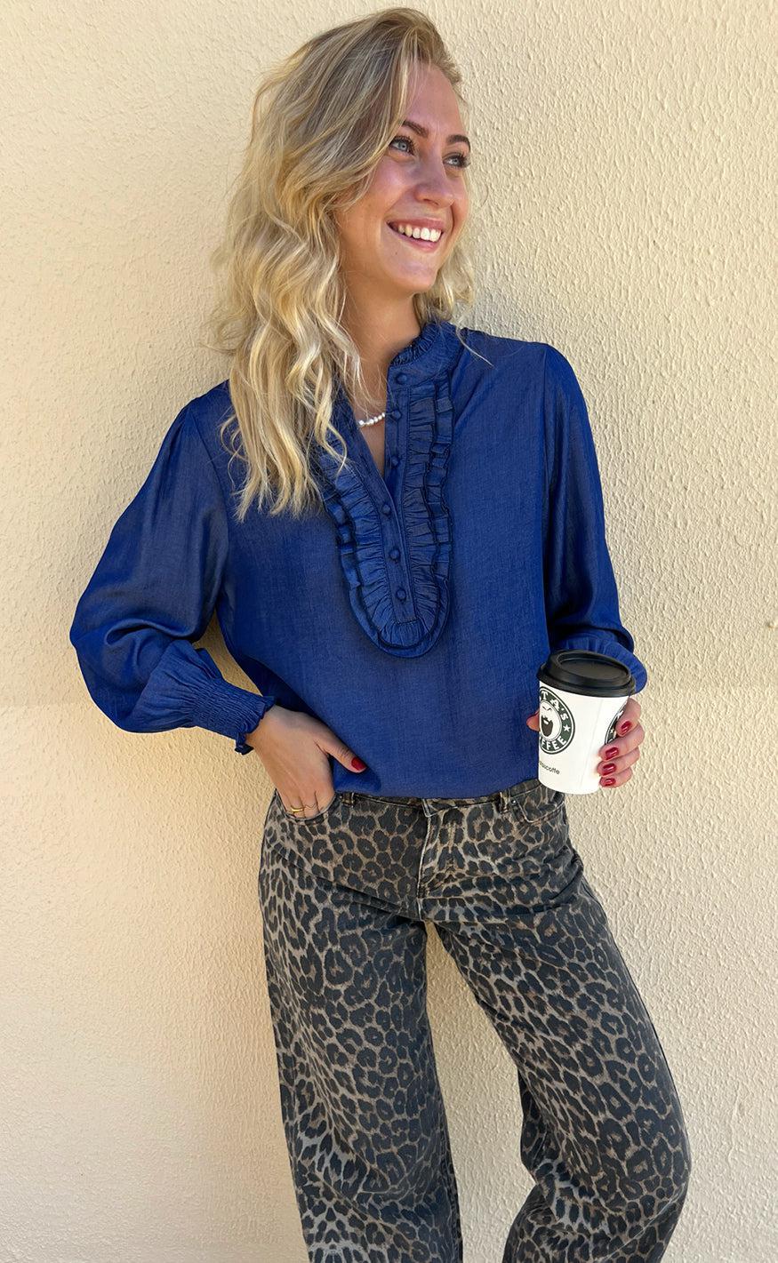 Say Ina Copenhagen Bluse Skjorte Cami Dark Denim Blue