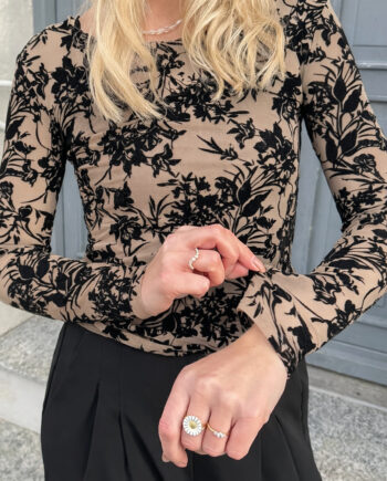 Say Ina Copenhagen Bluse Sophia Mesh Beige    Black Flowers