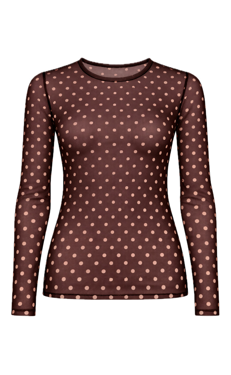 Say Ina Copenhagen Bluse Sophia Mesh Brown Beige Dots