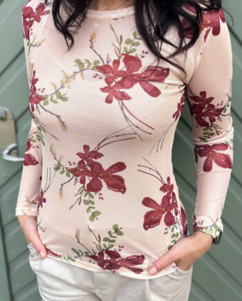 Say Ina Copenhagen Bluse Sophia Mesh Creme    Burgundry Flowers