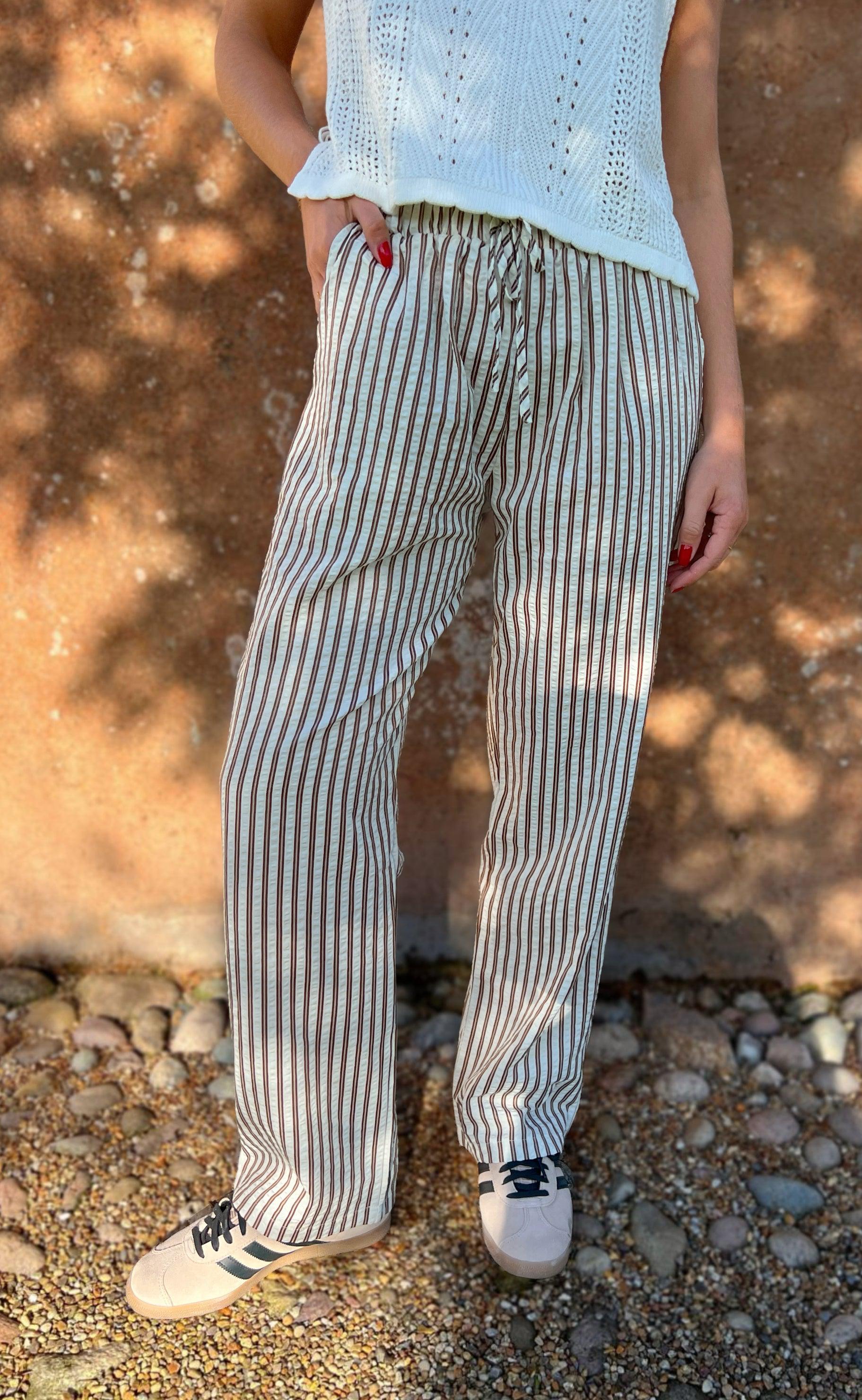 Say Ina Copenhagen Bukser Liv White   Brown Striped