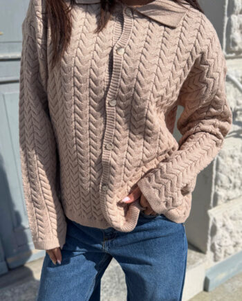 Say Ina Copenhagen Cardigan Casia Cable Knit Camel