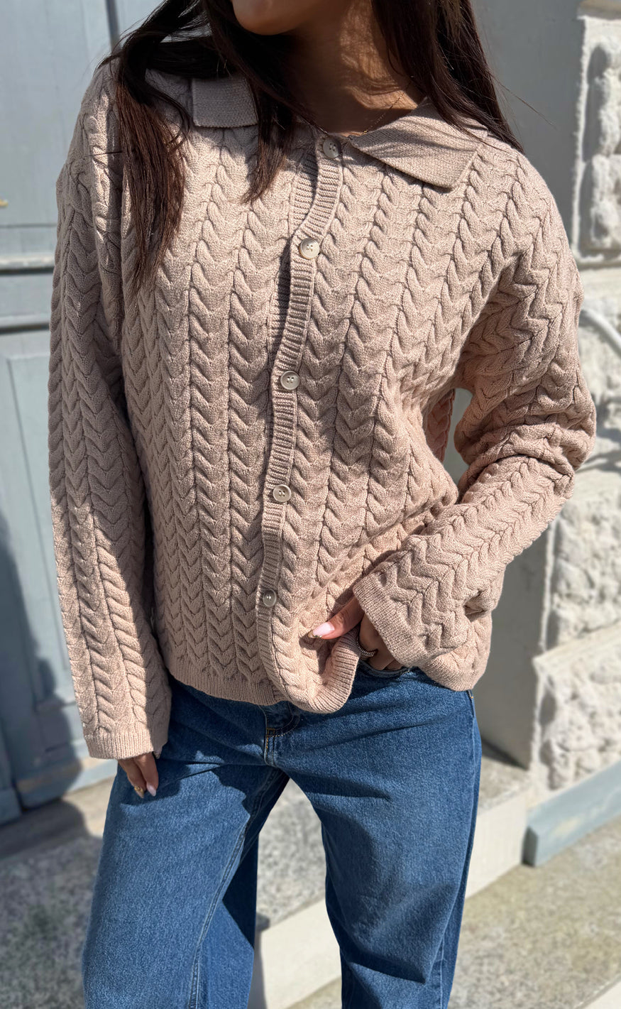 Say Ina Copenhagen Cardigan Casia Cable Knit Camel