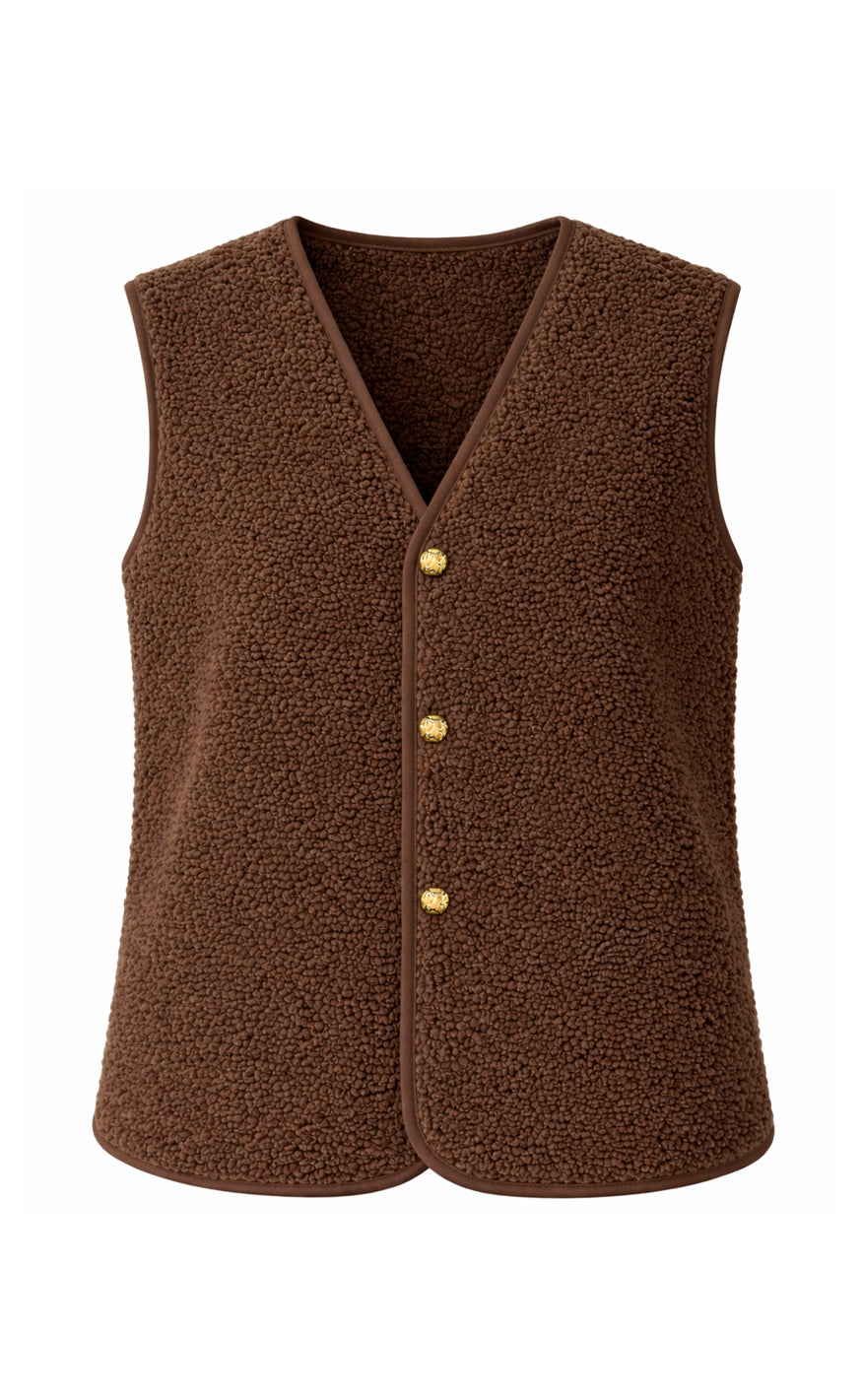 Say Ina Copenhagen Fleece Vest Gloria Dark Brown