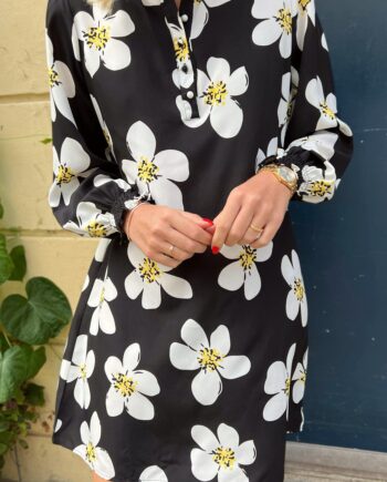 Say Ina Copenhagen Kjole Augusta Black White Flower