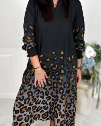 Say Ina Copenhagen Kjole Elva Long Black    Leopard