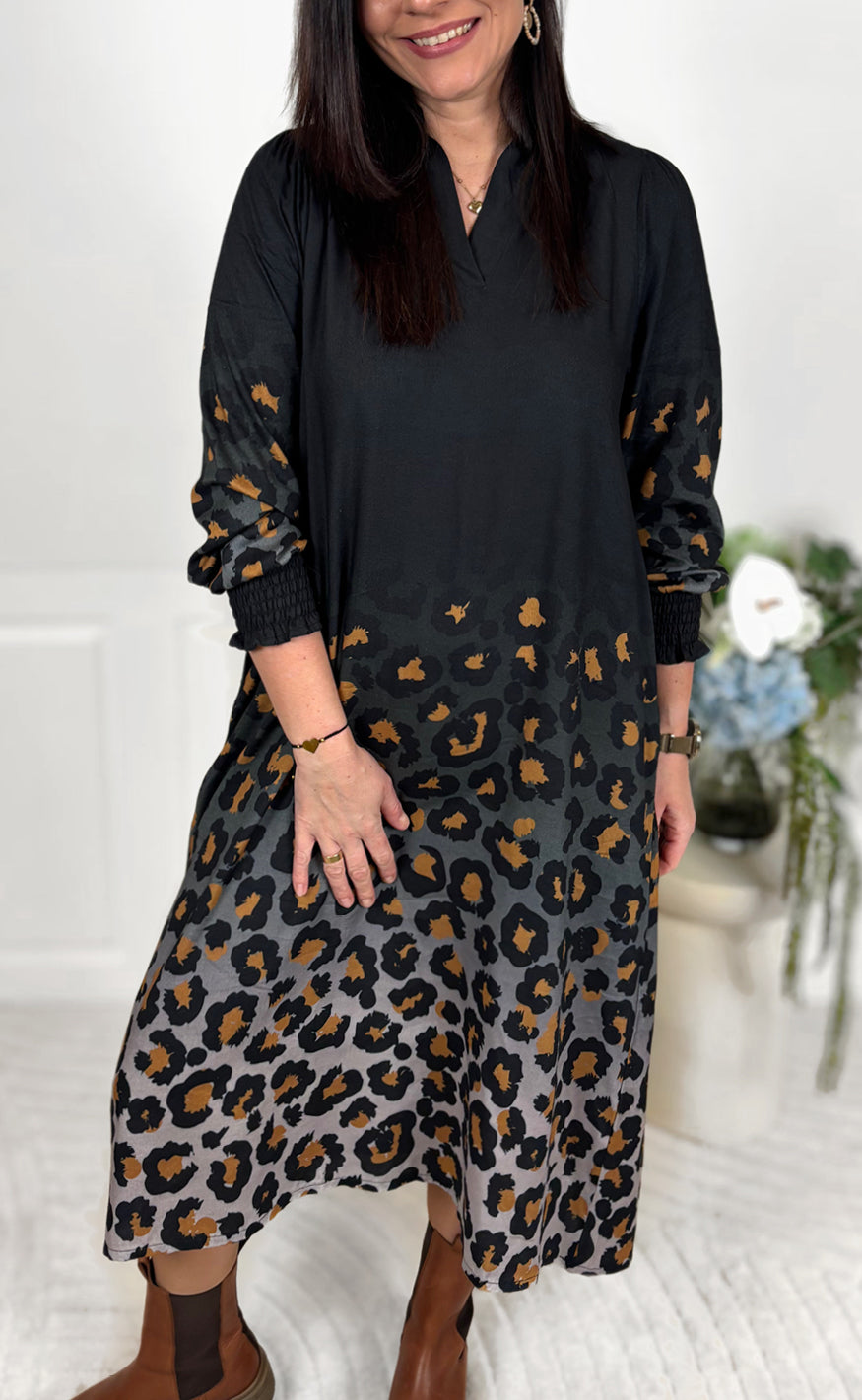 Say Ina Copenhagen Kjole Elva Long Black Leopard