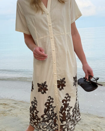 Say Ina Copenhagen Kjole Elvira Beige    Brown Embroidery