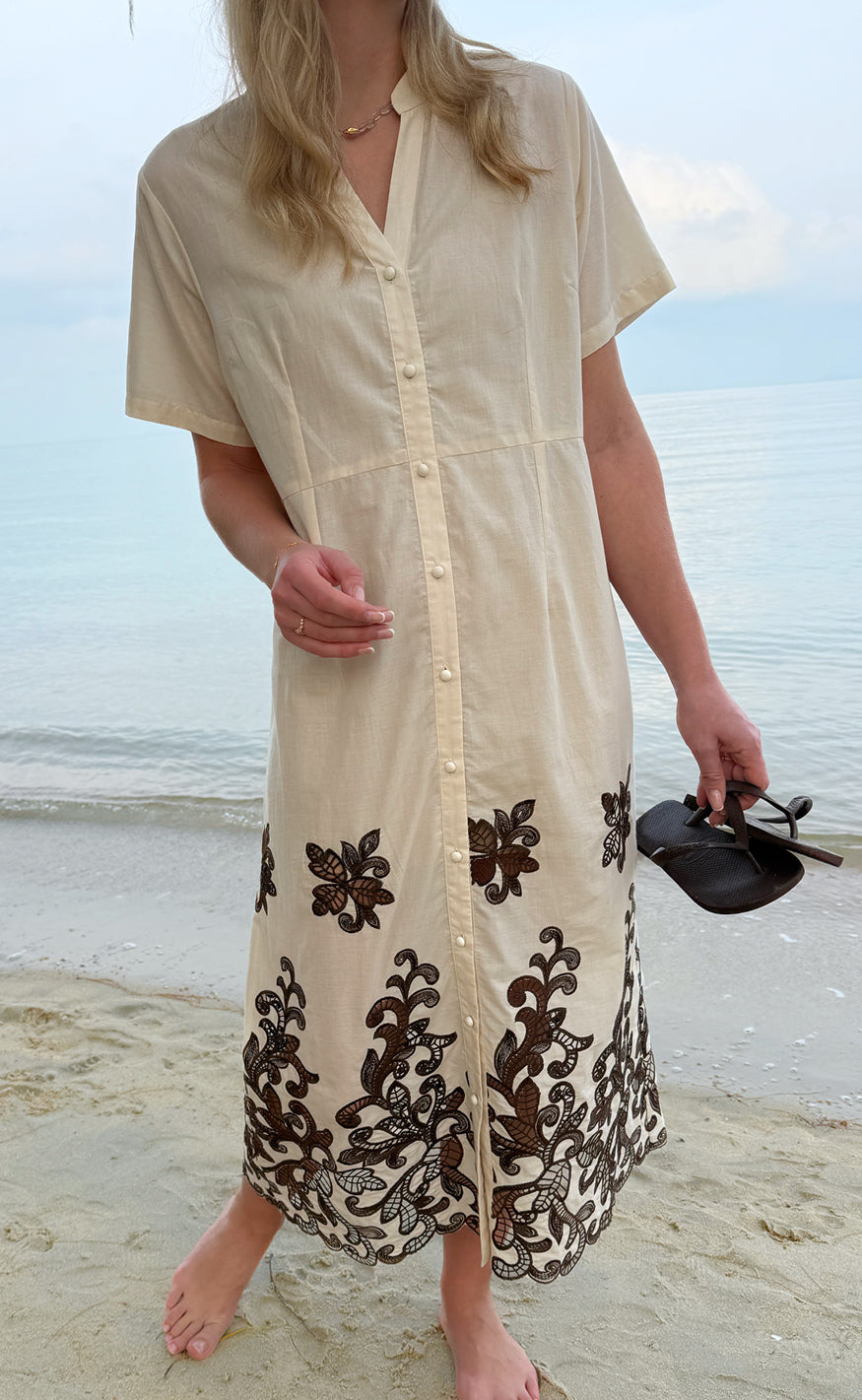 Say Ina Copenhagen Kjole Elvira Beige Brown Embroidery