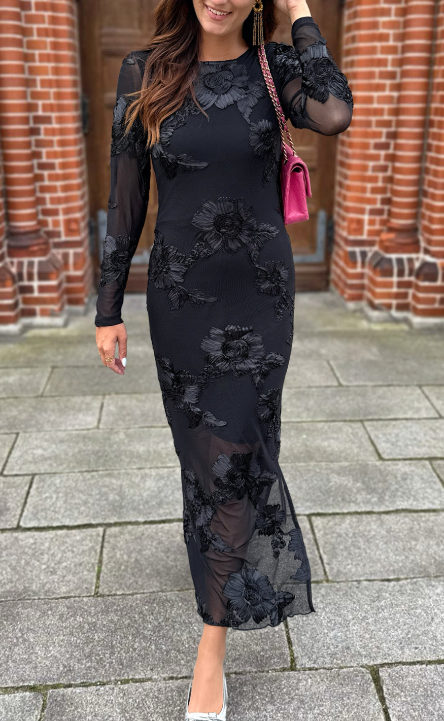 Say Ina Copenhagen Kjole Maria Ls Black 3d Flowers