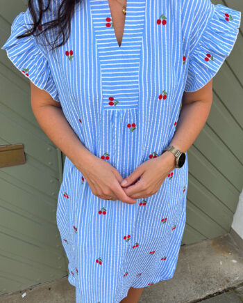 Say Ina Copenhagen Kjole Winnie Blue Striped    Cherries