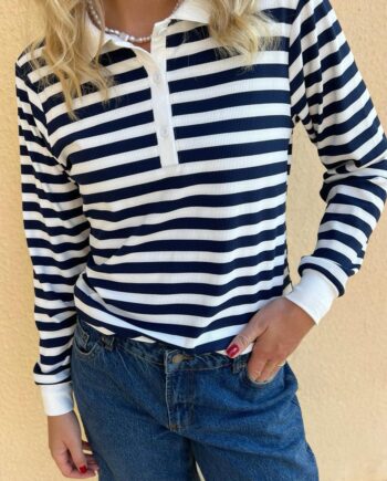 Say Ina Copenhagen Polo   Bluse Pamela Navy Striped