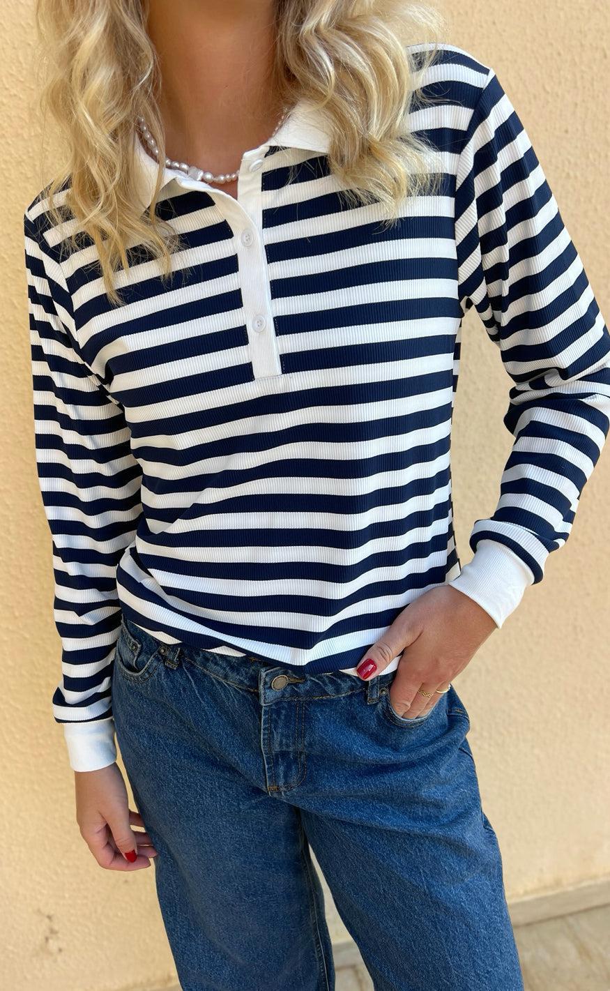 Say Ina Copenhagen Polo Bluse Pamela Navy Striped