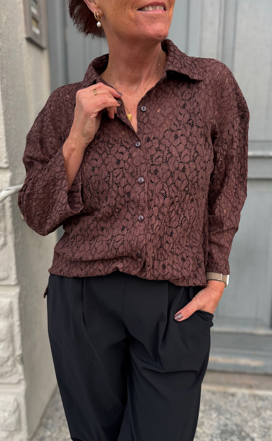 Say Ina Copenhagen Skjorte Belle Lace Dark Brown
