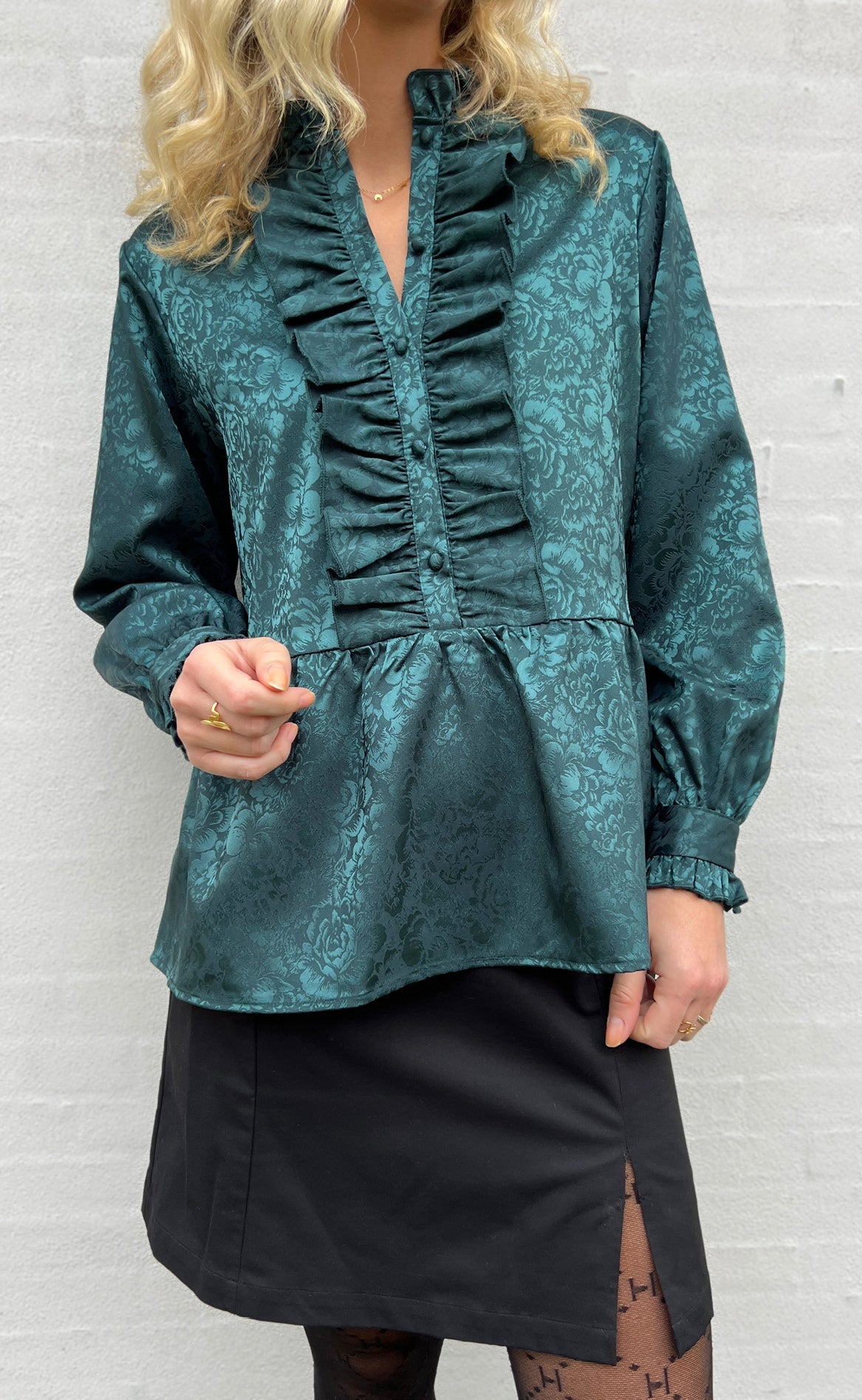 Say Ina Copenhagen Skjorte Evie Dark Green Flower