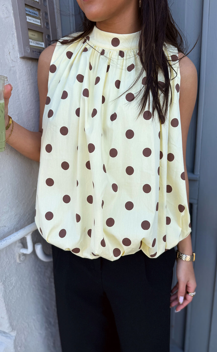 Say Ina Copenhagen Top Diana Dot Yellow Brown Dots