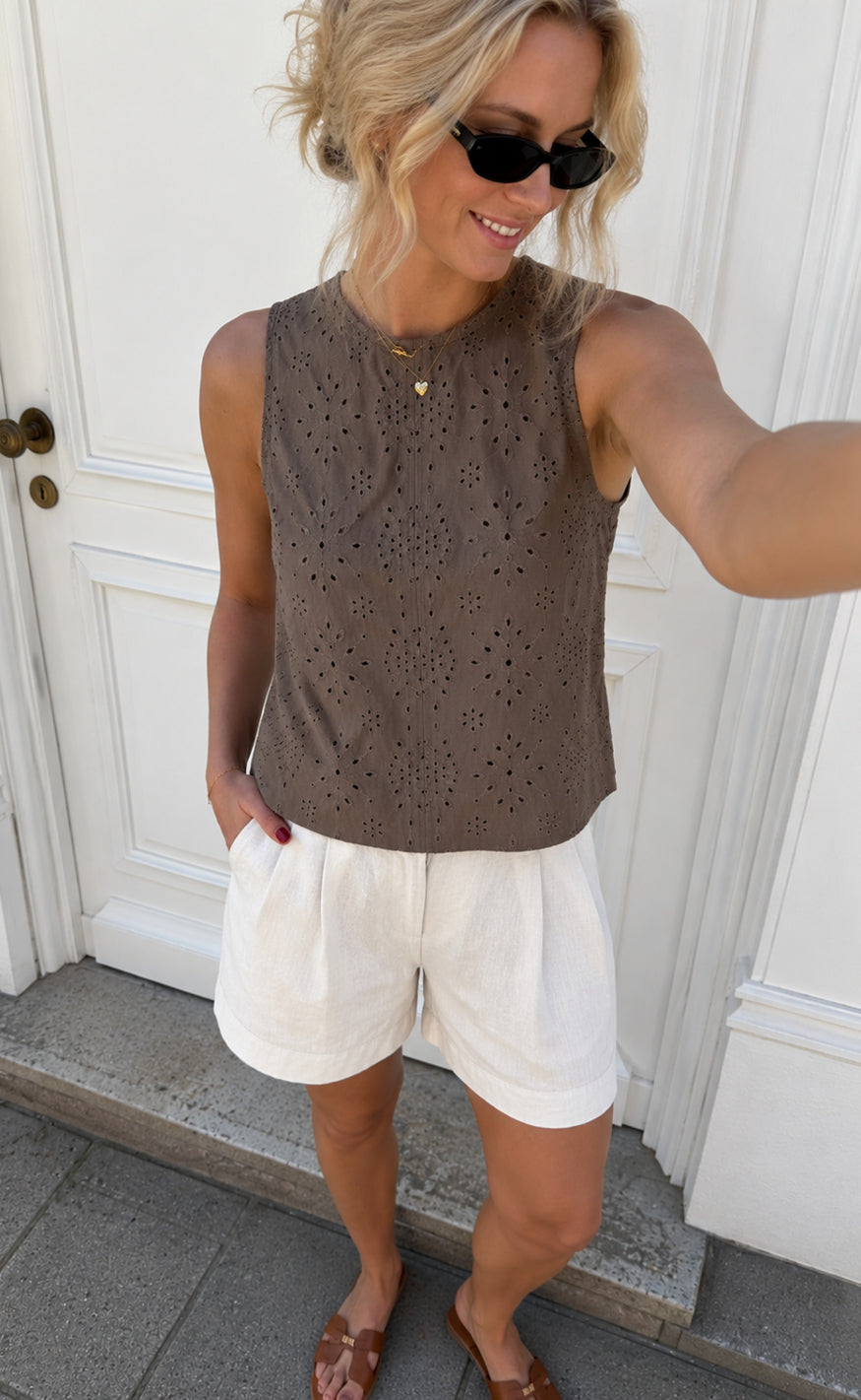 Say Ina Copenhagen Top Naja Brown Denim Embroidery