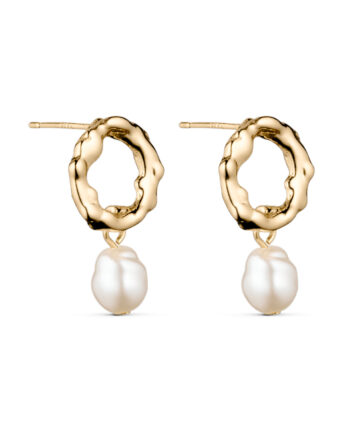 Smykkeli Copenhagen øreringe Hammered Pearl Gold Colour