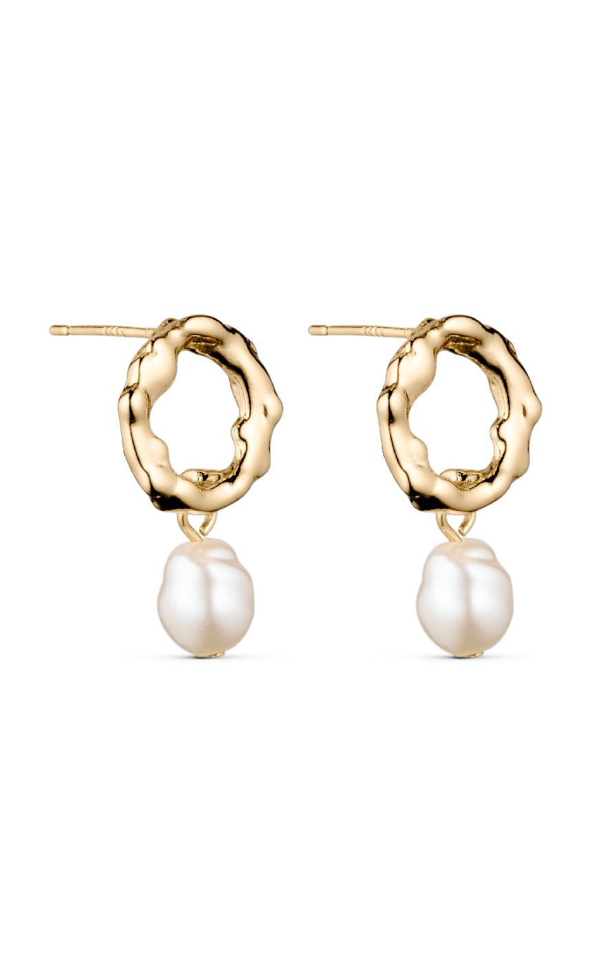 Smykkeli Copenhagen øreringe Hammered Pearl Gold Colour