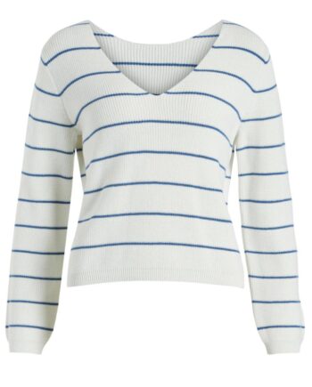 Vila Bluse Chao White Alyssum Federal Blue