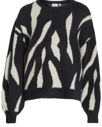 Vila Strik Juli Jaquard Black White Sand