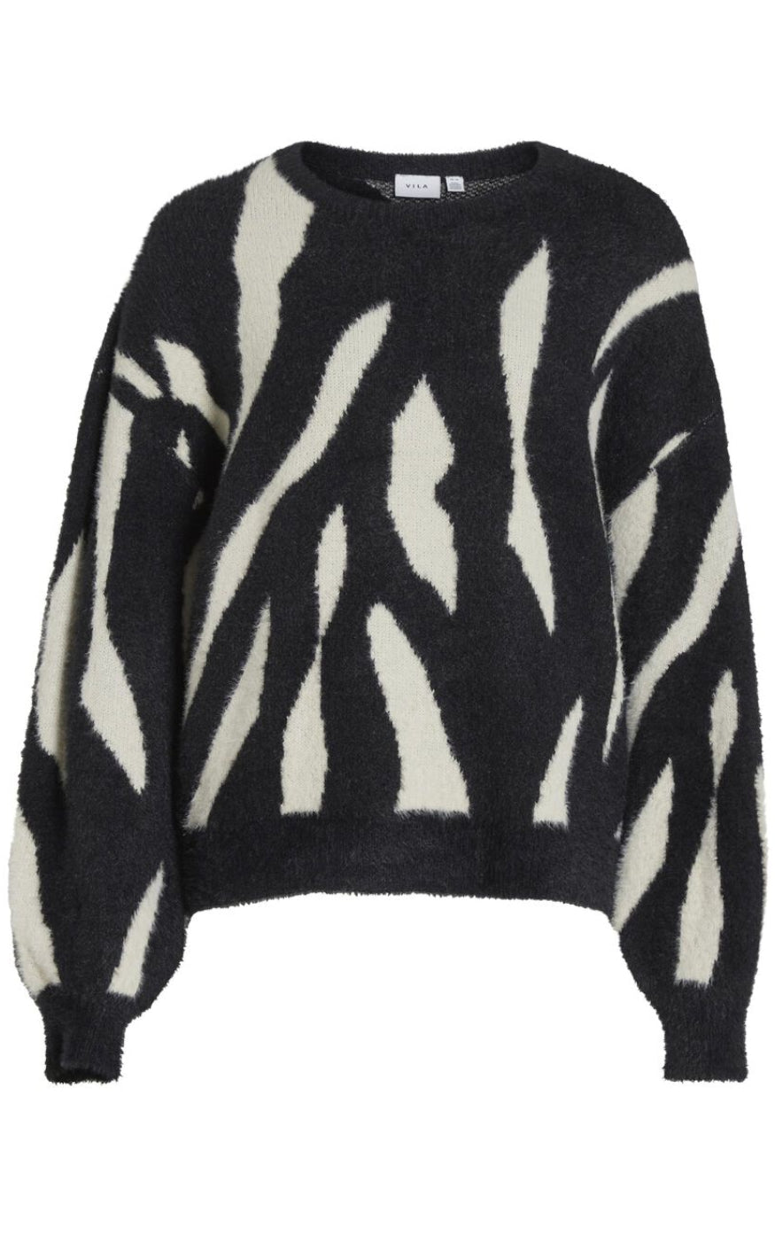 Vila Strik Juli Jaquard Black White Sand