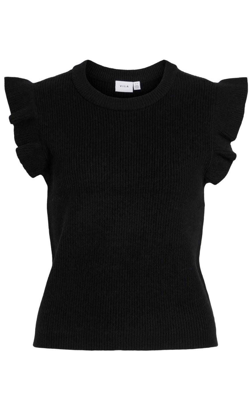 Vila Strikvest Ril Flounce Black
