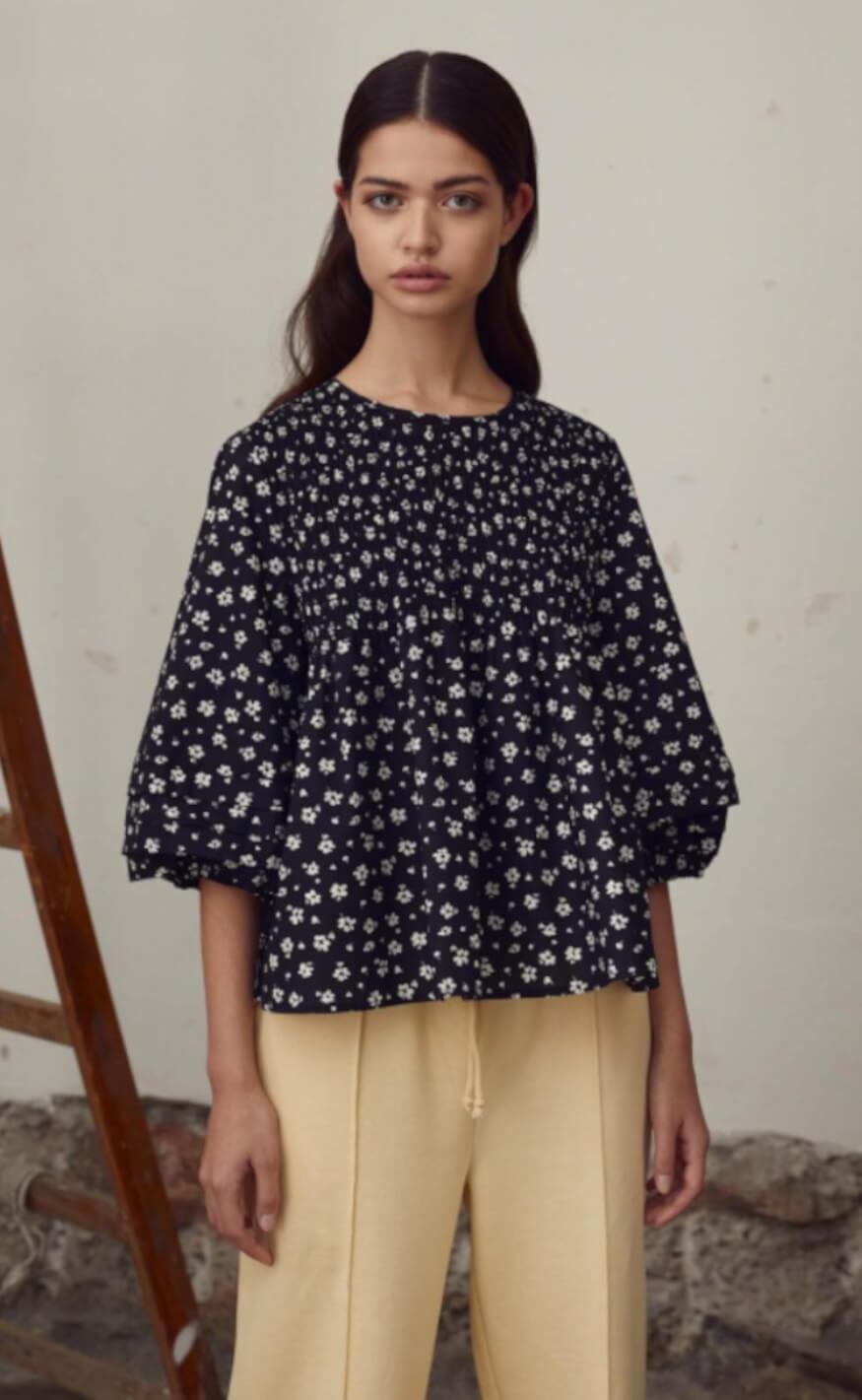 -view Bluse Ocean Black Print