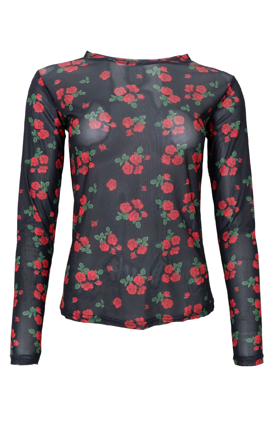 Black Colour Bluse Annie Red Flower