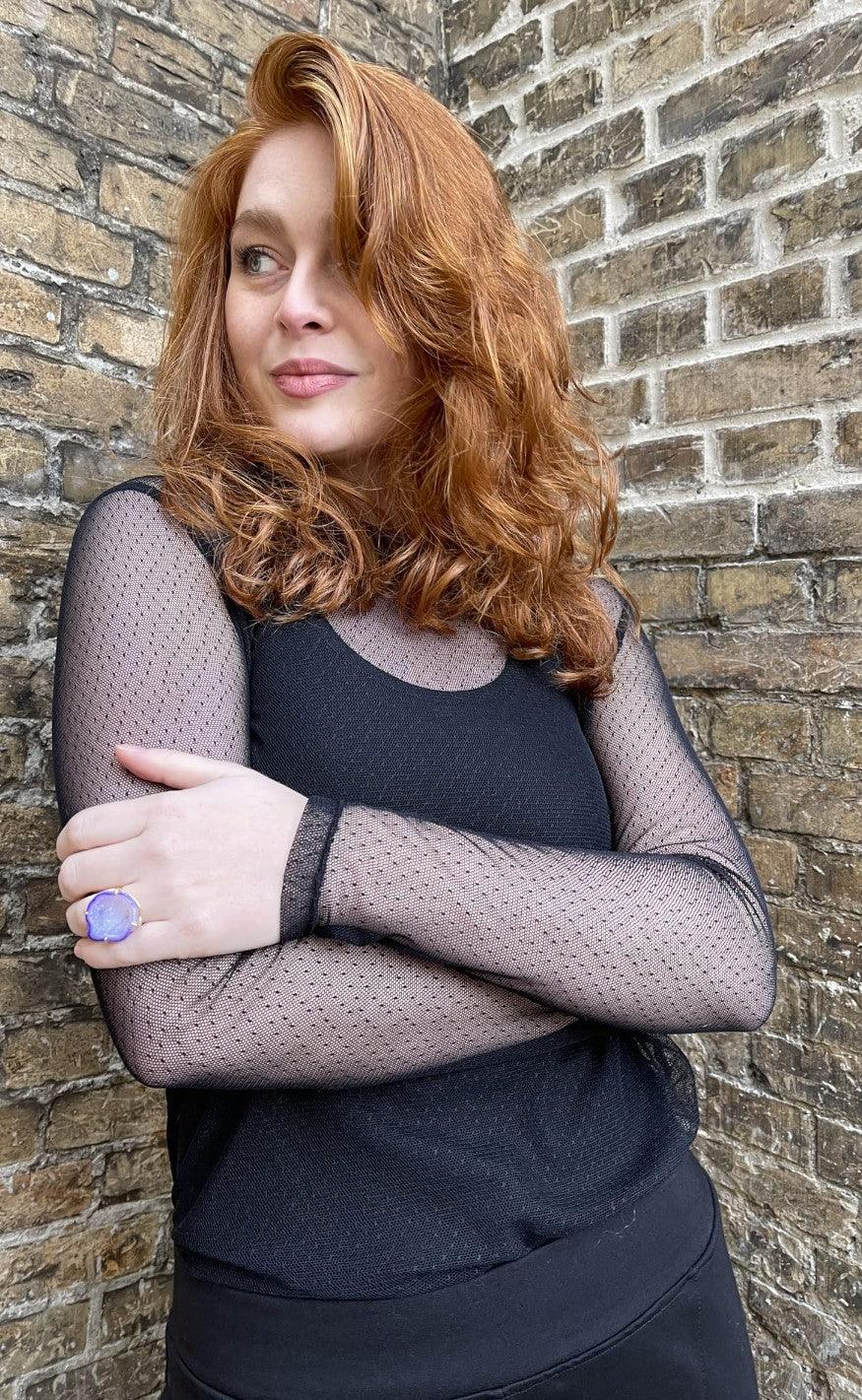 Black Colour Bluse Lucca Mesh Loose Black