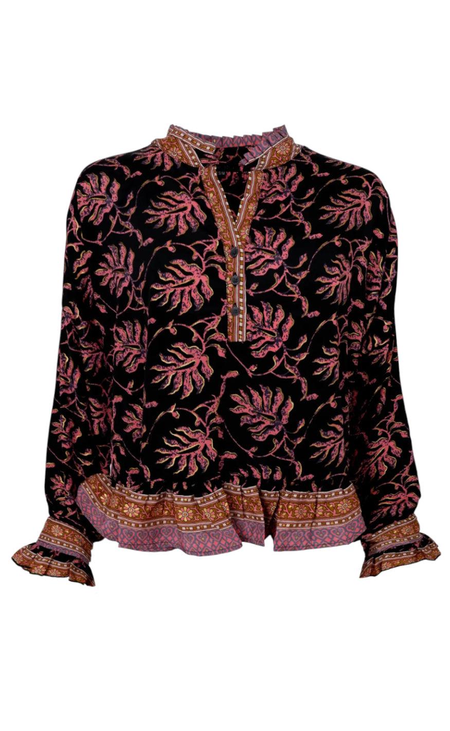 Black Colour Bluse Luna Ruffle Black Oak