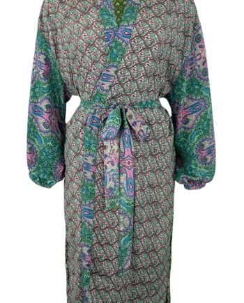 Black Colour Kimono Luna Long Green Desire