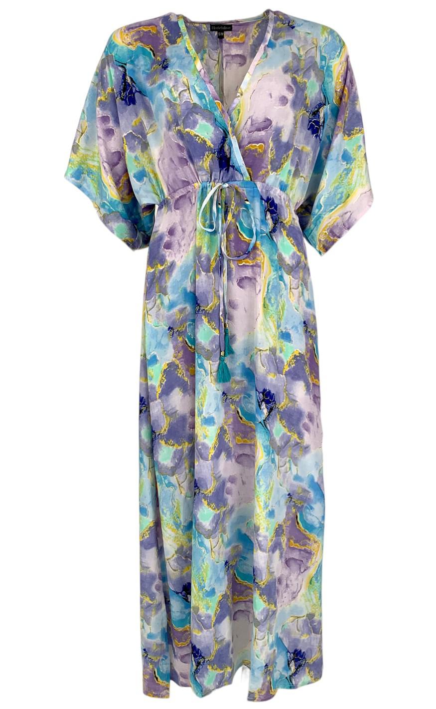 Black Colour Luna Long -neck Kjole Marble Blue