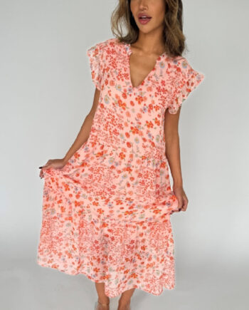Continue Kjole Bea Long Pink Flower
