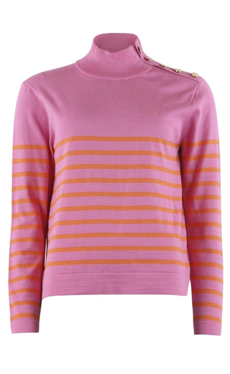 Continue Strikbluse Sissa Pink With Orange Stripes