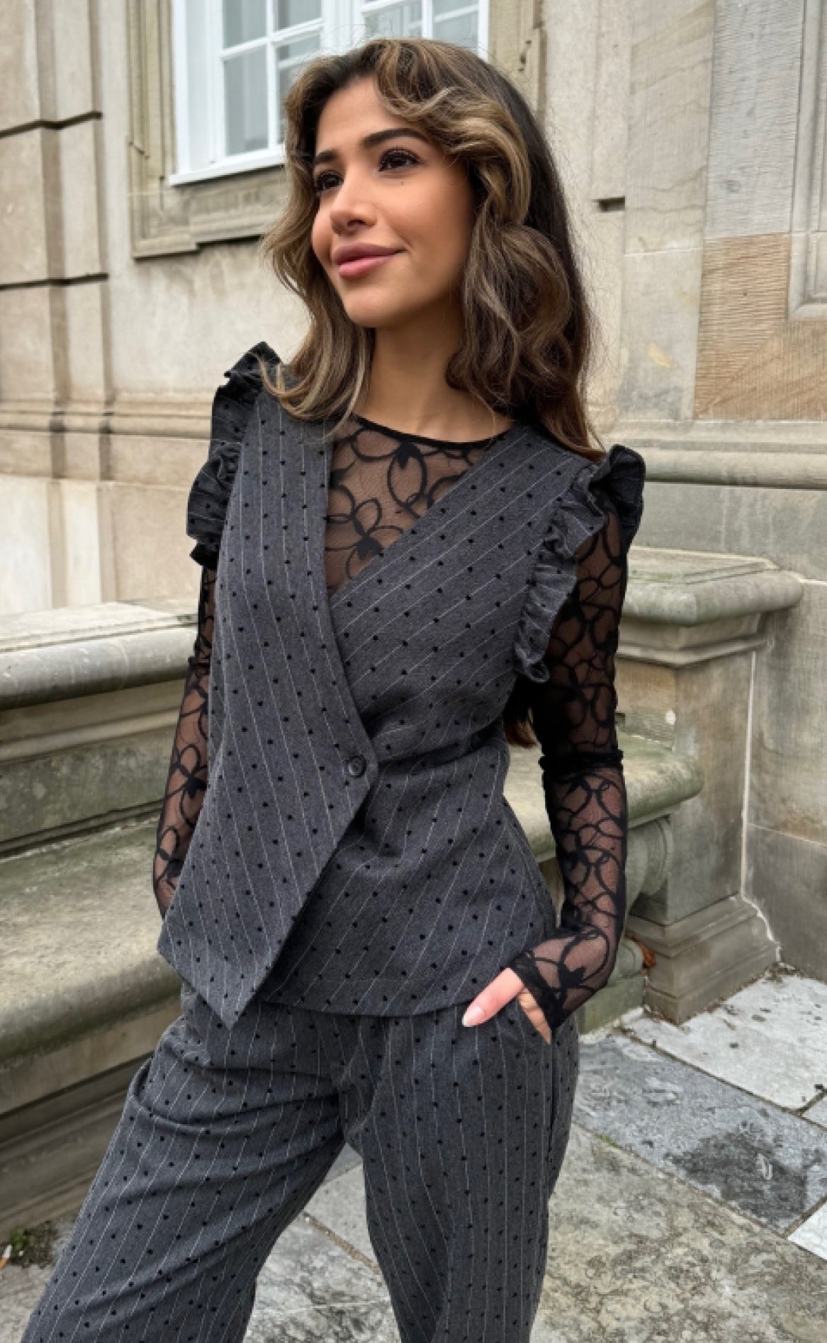 Continue Vest Lydia Heart Grey Stribe